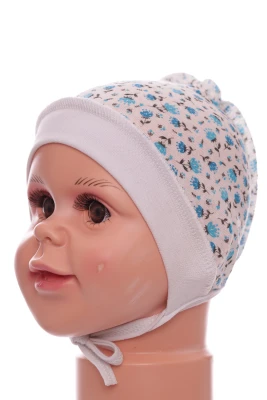 Чепчик на завязках кулир Babykroha в цветочек белый
