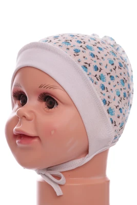 Чепчик на завязках кулир Babykroha в цветочек белый