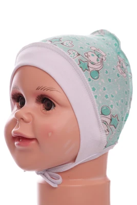 Чепчик на завязках кулир Babykroha Мишка мятный