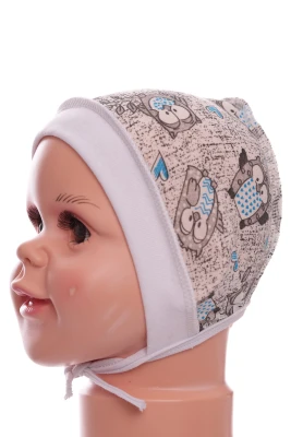 Чепчик на завязках для мальчика кулир Babykroha Сова серый