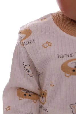 Піжама з довгим рукавом у рубчик DEAR BEAR бежева