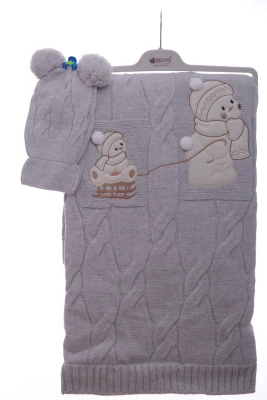 Плед в'язаний з шапкою Сніговик 100*90 см світло-сірий Recos Baby