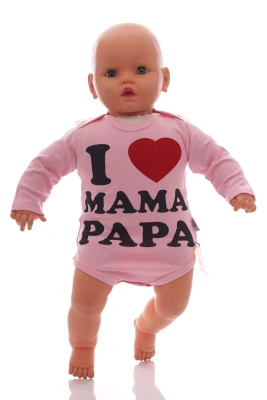 Боди с длинным рукавом интерлок I love mama papa розовое MiniPapi
