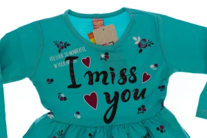 Платье с длинным рукавом трикотажное I miss you зеленое