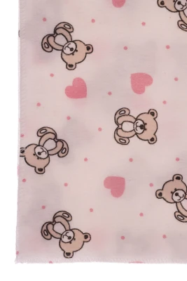 Пеленка байка для девочки мишка с сердечками белая 110*85см