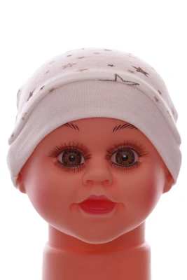 Шапка трикотажная Babykroha в коричневую звездочку белая