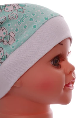 Шапка с узелком кулир Babykroha мятный мишка