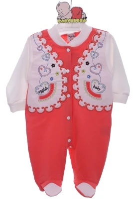 Человечек с длинным рукавом для девочки красный Ezgish Baby с сердечком
