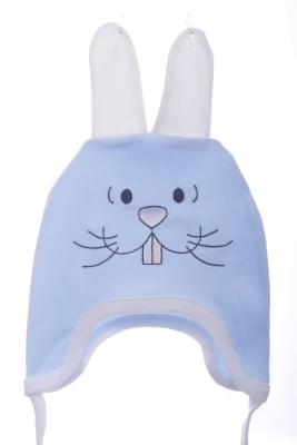 Шапка на завязках для мальчика трикотажная Rabbit голубая